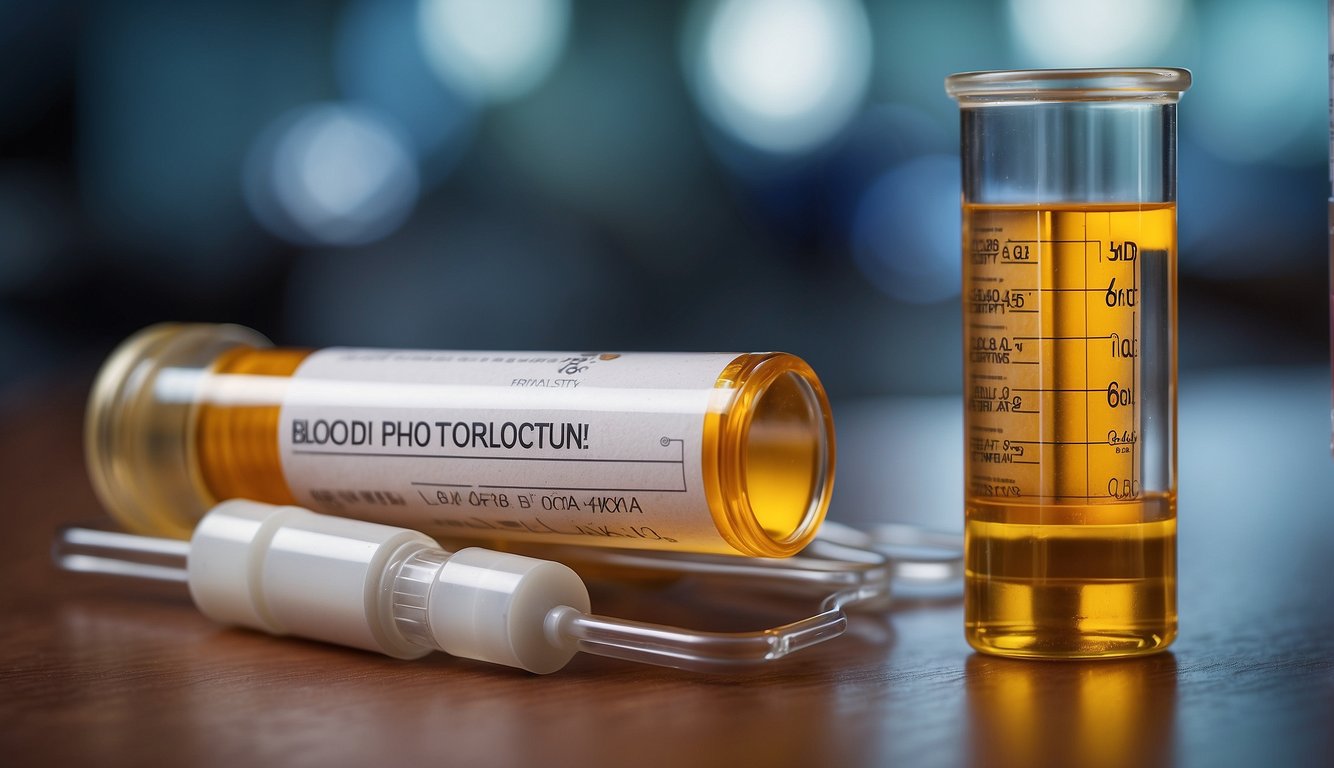 A blood test tube with Lipoprotein Little a -Lp(a) label, surrounded by public health guidelines and medical equipment
