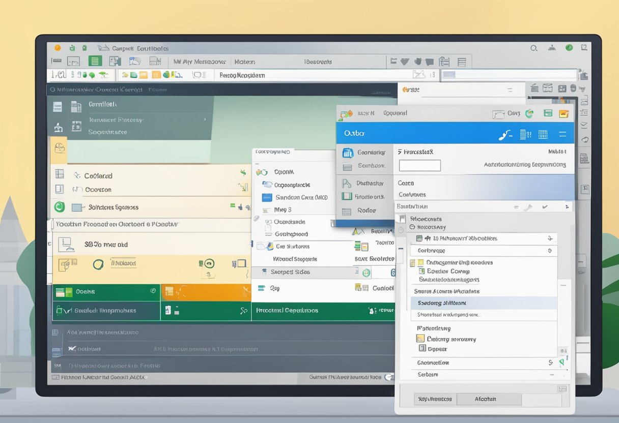 A computer screen displaying the Outlook email interface with a focus on the settings menu and a toolbar for adjusting display options