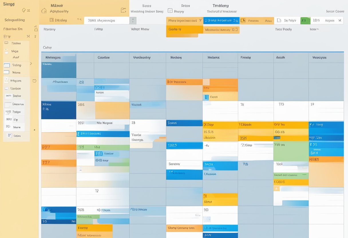 Outlook calendar screen with days of the week highlighted. Time slots adjusted for varying work hours