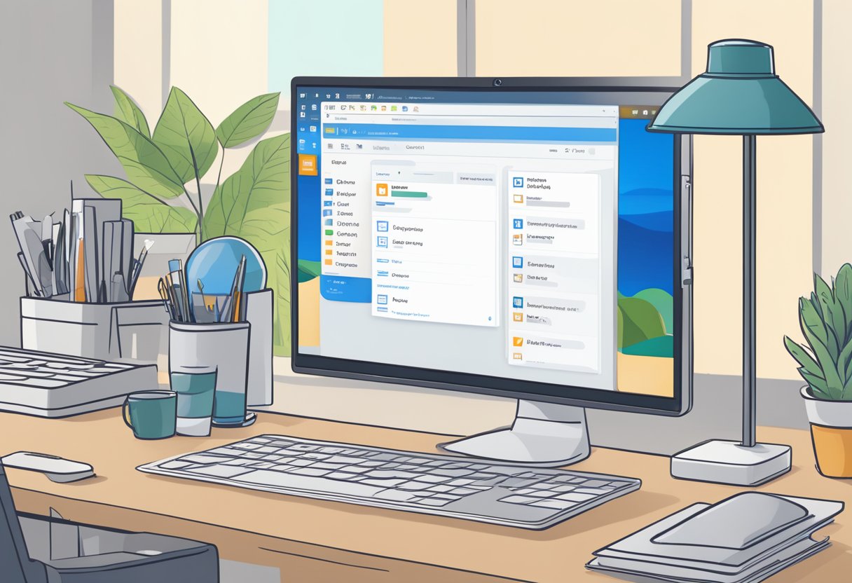 The computer screen displays an open Outlook email with the cursor hovering over the backspace key. A dropdown menu of options appears, indicating the different destinations for the email