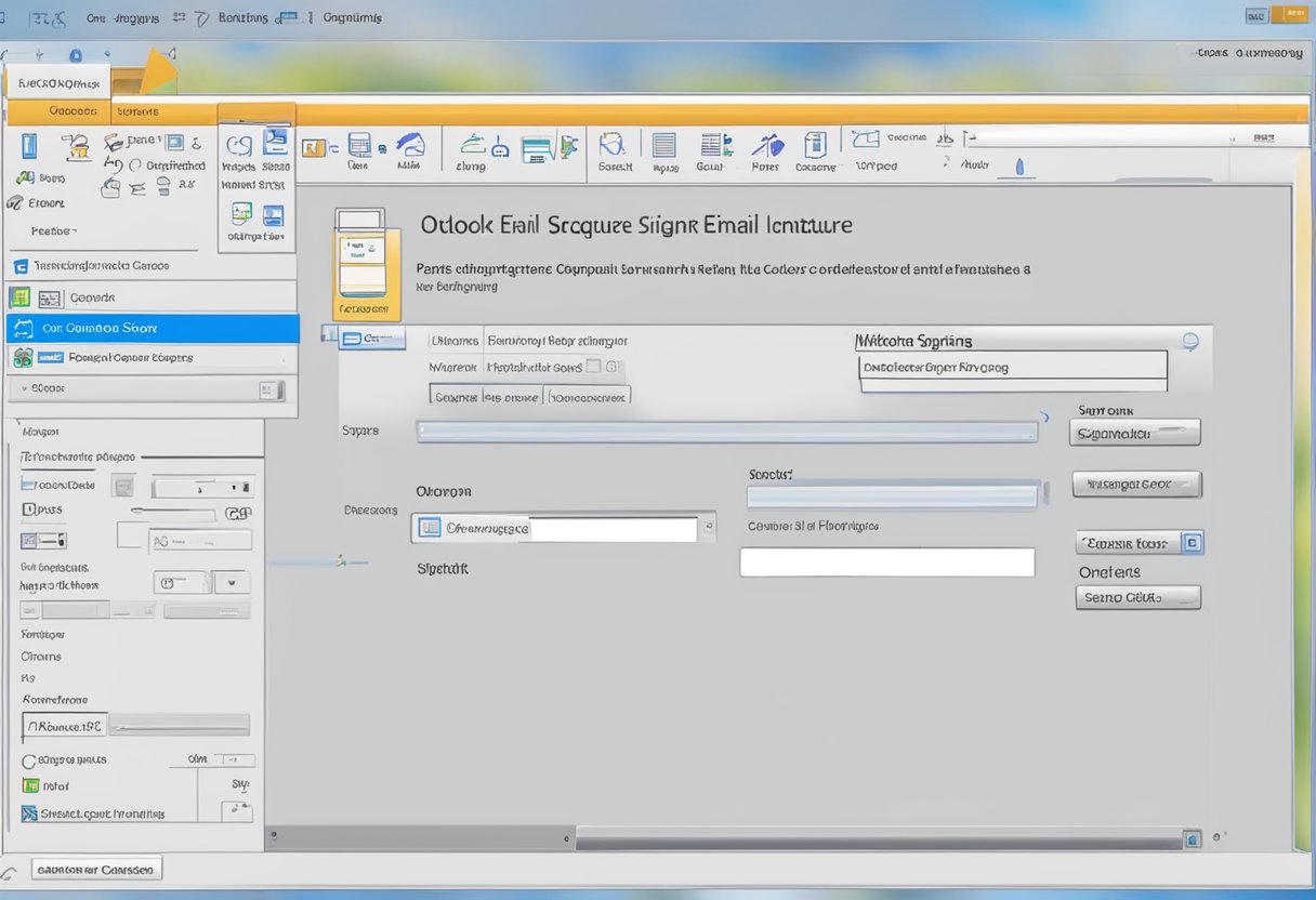 A computer screen with the Outlook email signature editing window open, showing the options to change line spacing