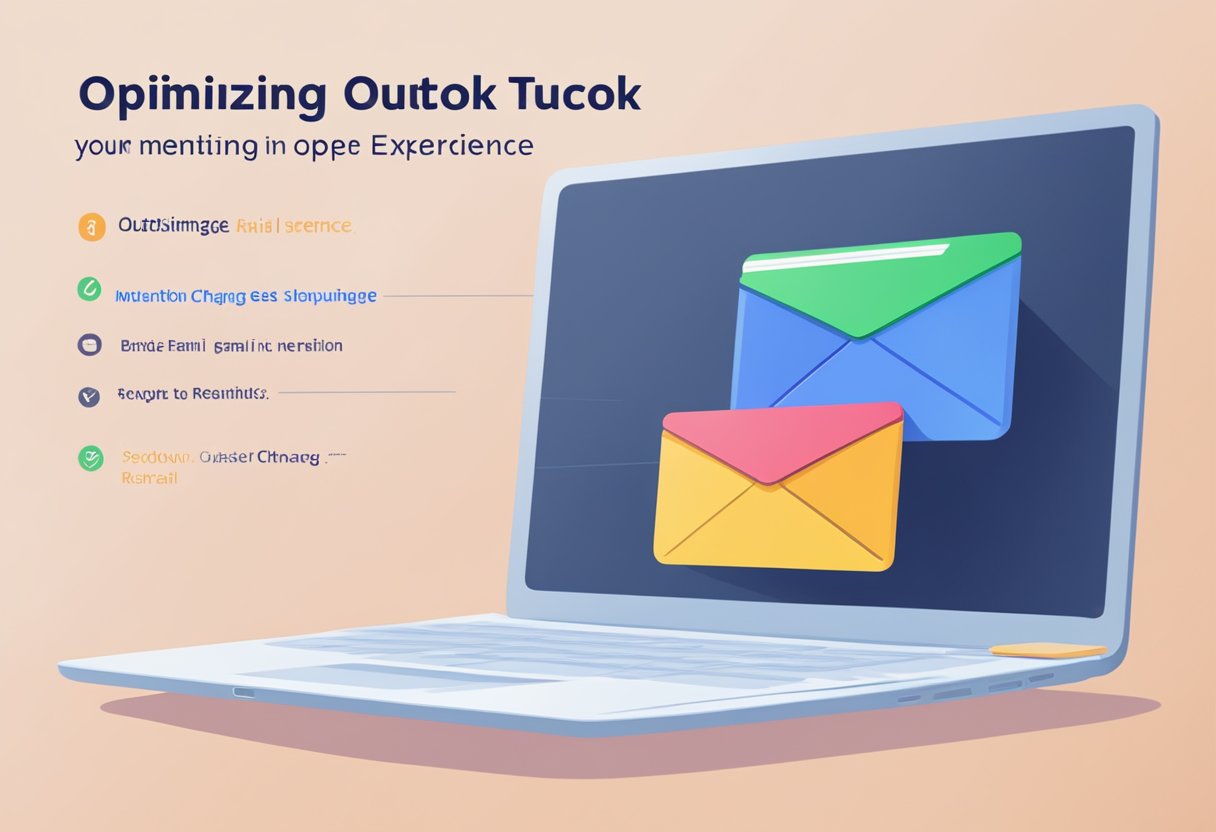A computer screen with an email open, showing the subject line "Optimizing Your Outlook Experience" and the body text discussing how to mention subject change in email