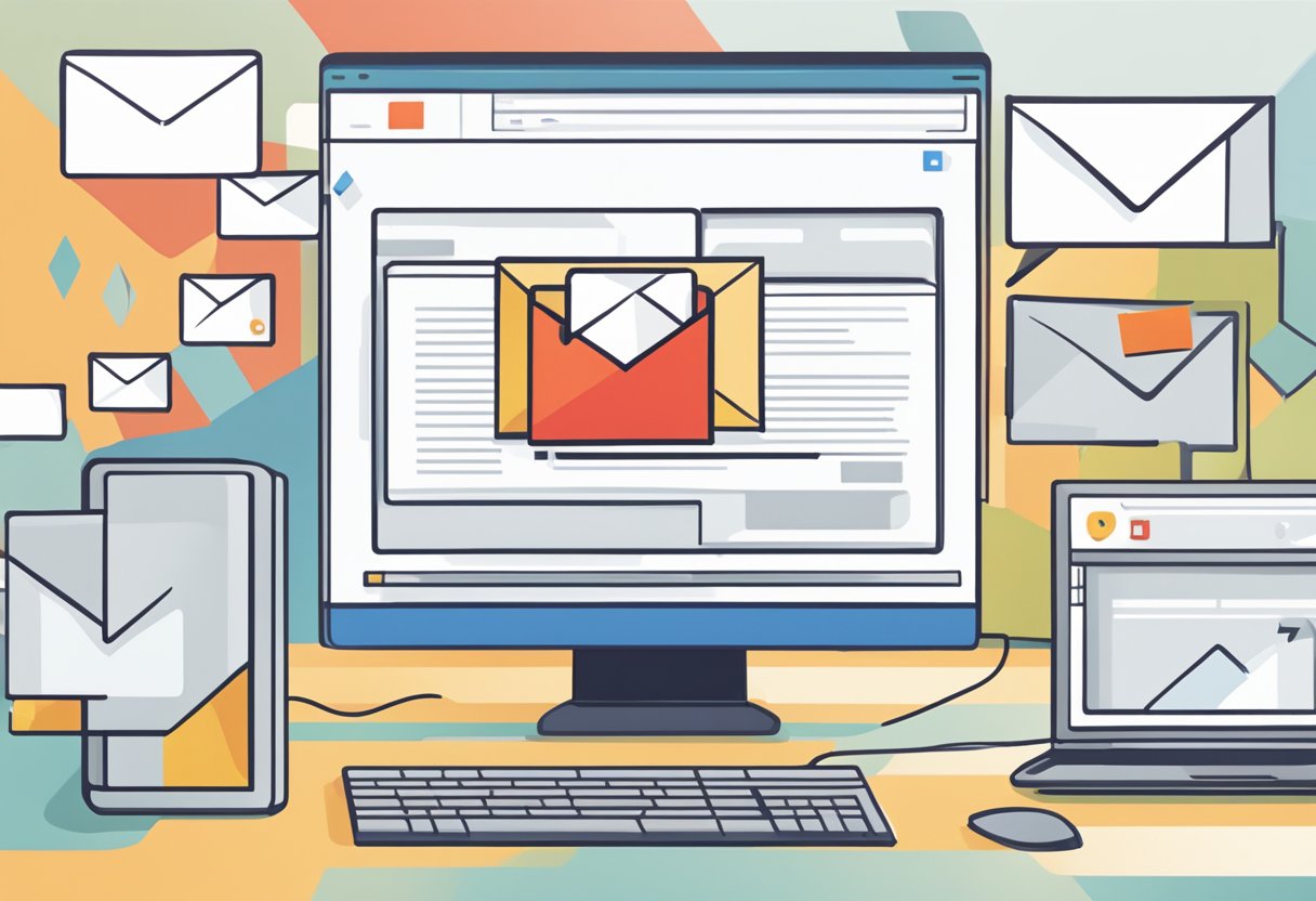 A computer screen with a red exclamation point next to an email in Outlook. The cursor hovers over the icon, indicating a problem