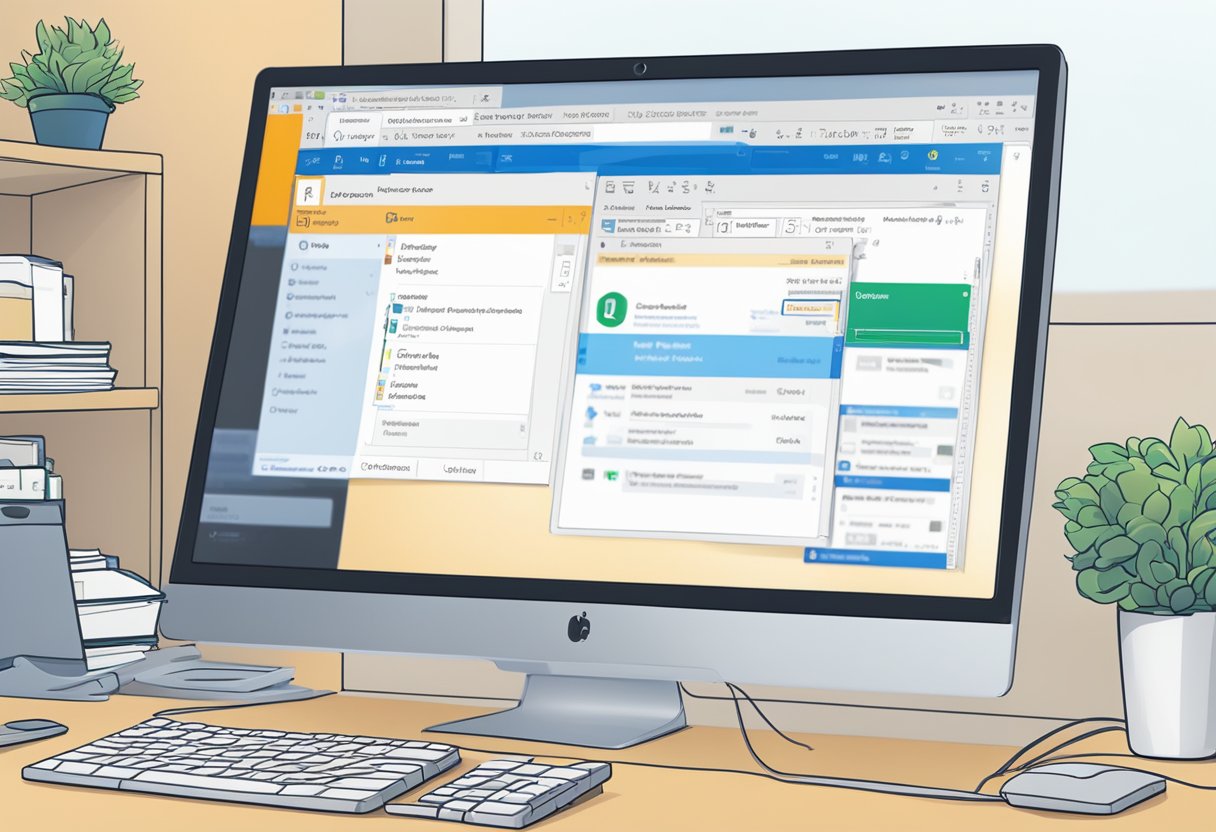 A computer screen displaying the Outlook application with a "restore" button highlighted. A mouse cursor hovers over the button, ready to click