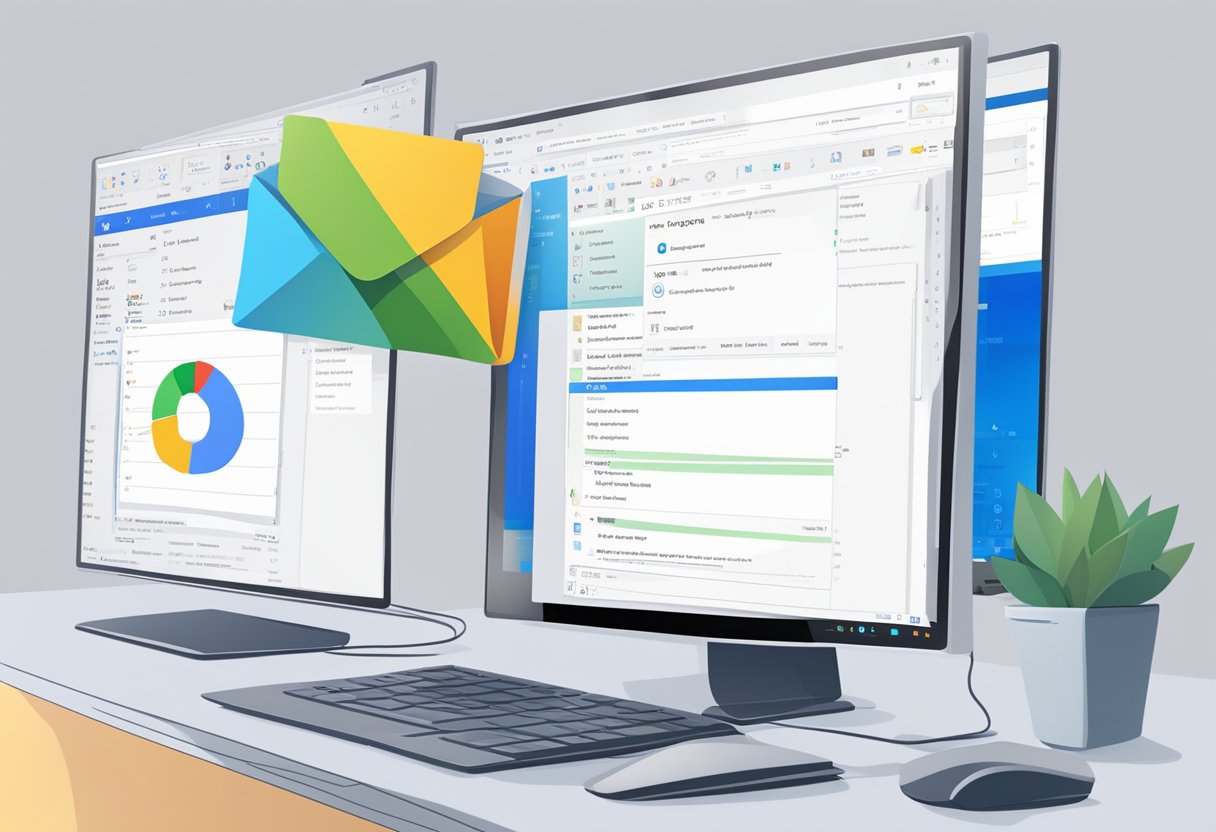 A computer screen displays the Outlook interface with an email draft open. The cursor hovers over the "To" field, ready to type in multiple recipients