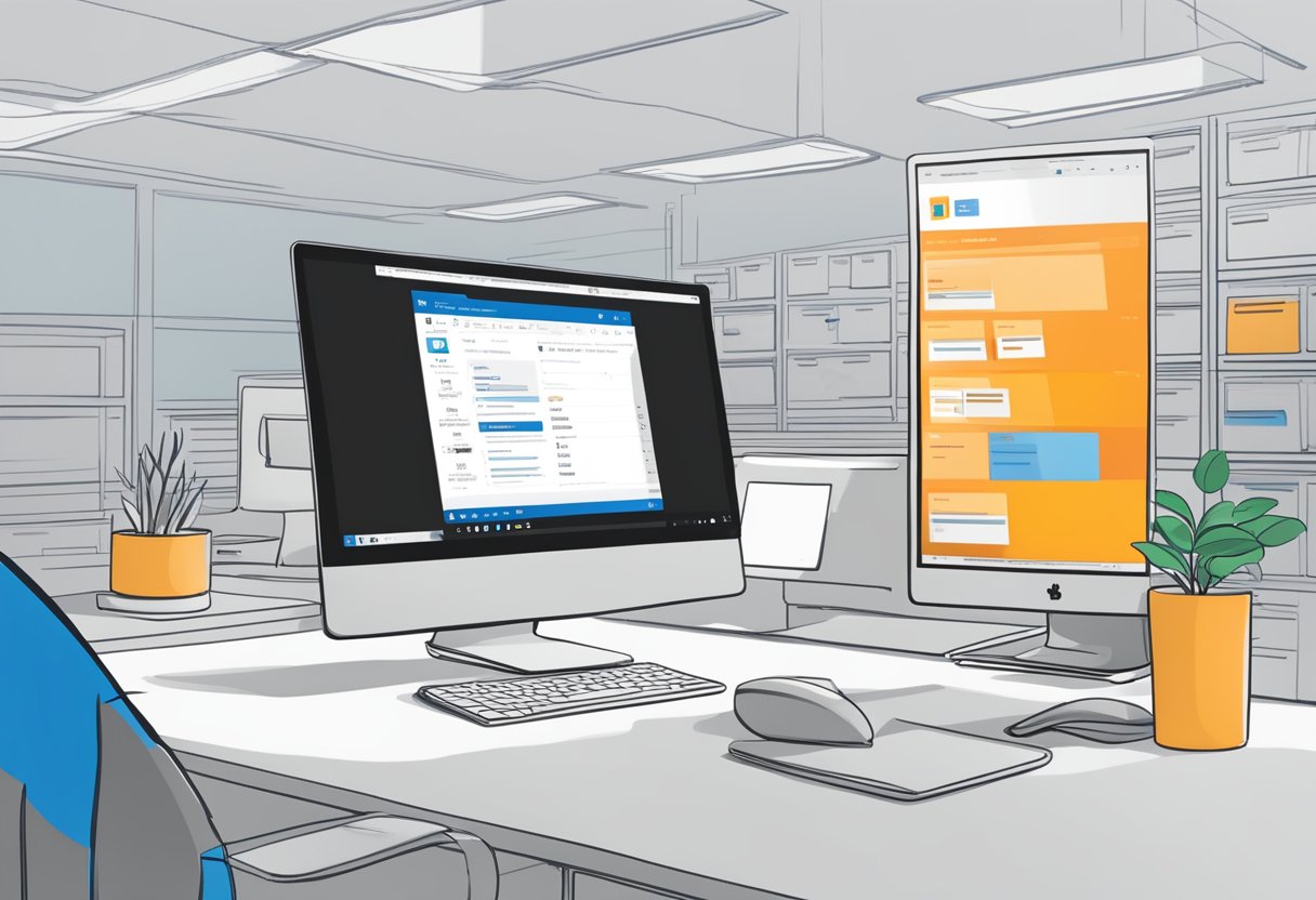 A computer screen displaying Outlook Office 365 settings with a highlighted option to stop synchronizing folders
