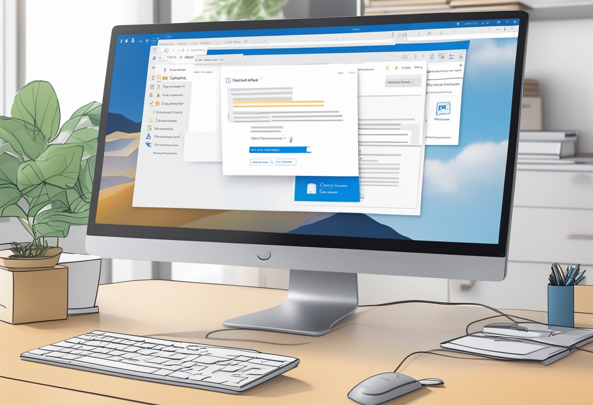 A computer screen displaying Outlook 365 with a blank signature field. A mouse cursor hovers over the "create signature" button
