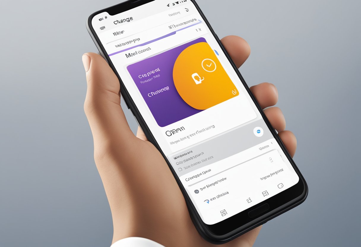 A smartphone with the Outlook mobile app open, displaying the profile settings menu. A finger hovers over the "change profile picture" option