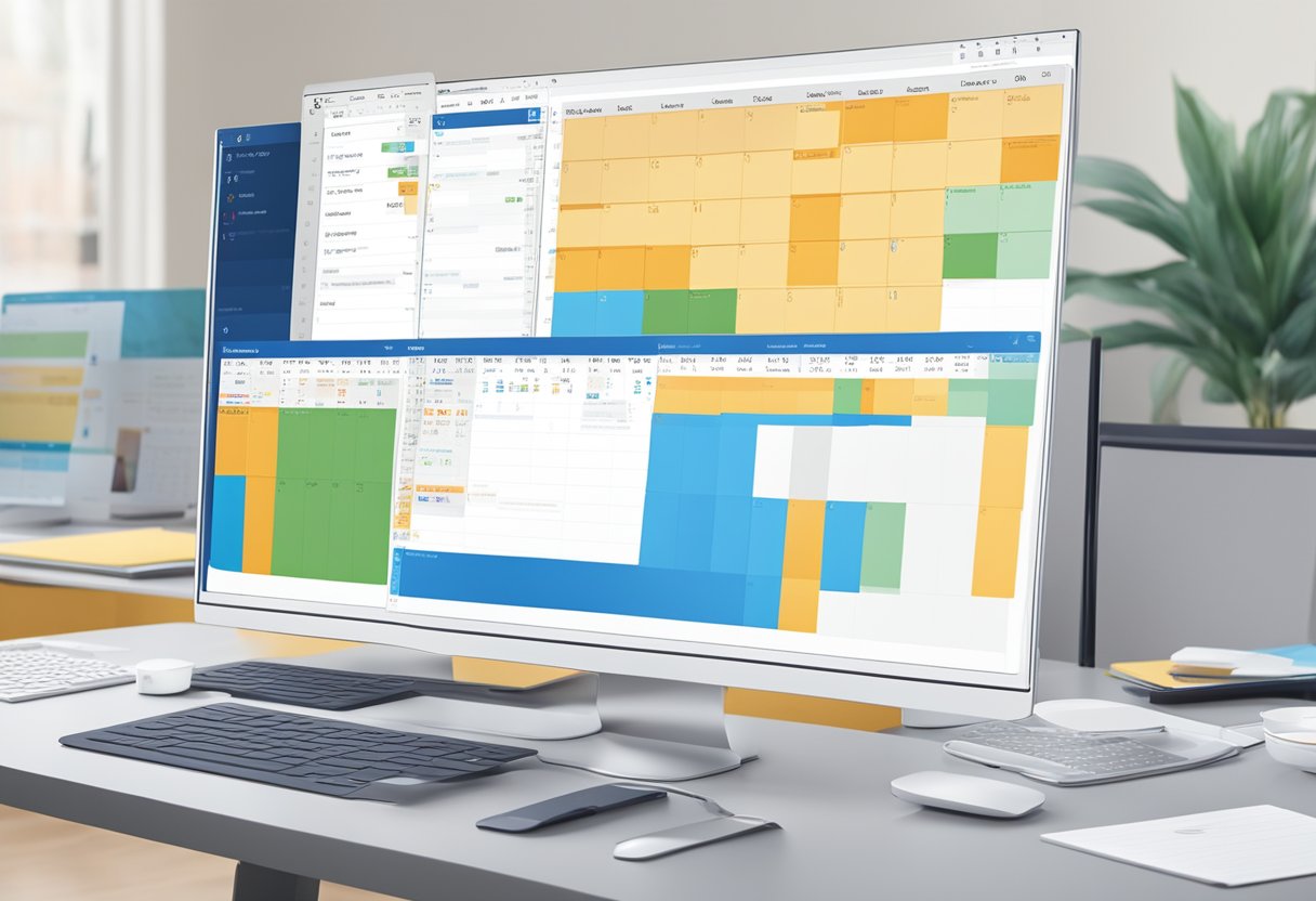 A computer screen displaying Outlook Calendar with multiple schedules being organized and synced for group use