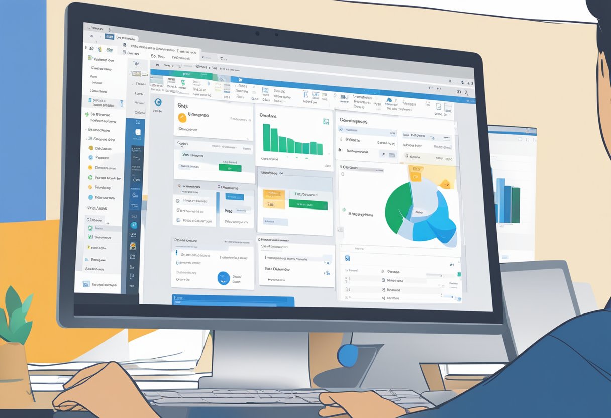 A computer screen displaying the Outlook interface with a "Groups" tab highlighted. A cursor clicks on the group and selects "Leave group" option