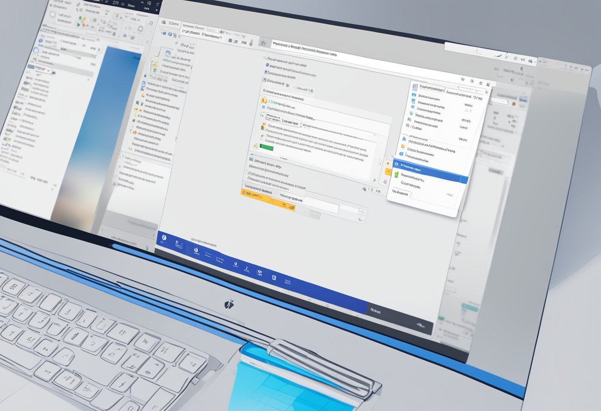 A computer screen with the Outlook email interface open. A cursor hovers over the zoom function, highlighting the option to zoom out