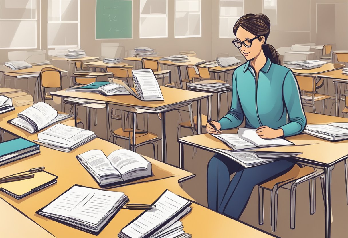 A teacher adjusts lesson plans with various tools and resources. Flexibility and adaptability are crucial