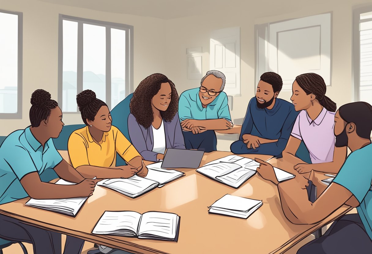 A group of educators and policymakers collaborate on lesson plans for character education and social-emotional learning, discussing policy implementation