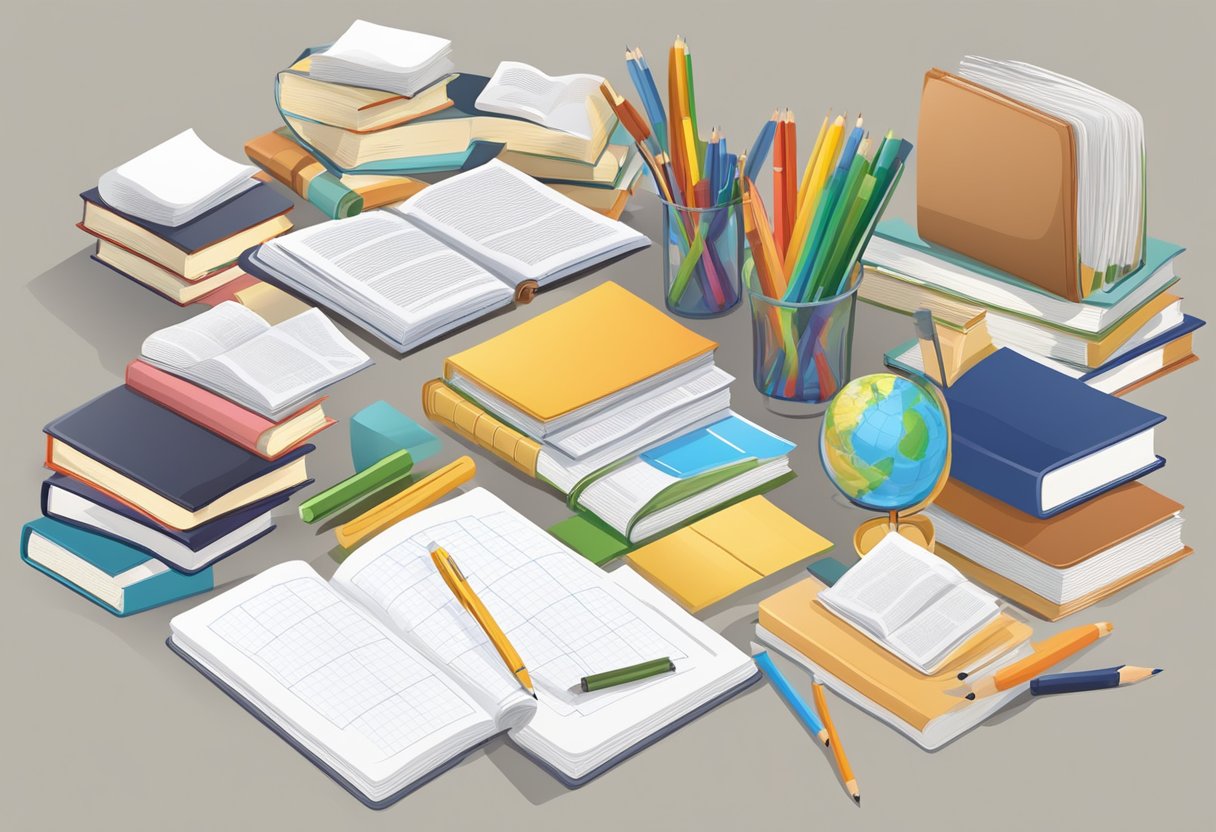 Using Graphic Organisers in Lesson Planning: Enhance Your Teaching Strategy Graphic Organiser LearningMole A table with various graphic organizers, surrounded by books and educational resources, symbolizing the use of theoretical frameworks in lesson planning
