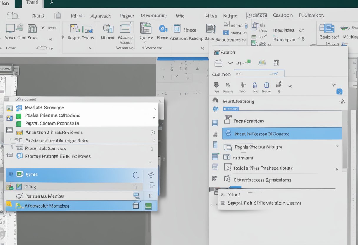 Outlook interface shown with "File" tab highlighted. Menu options visible. No human presence