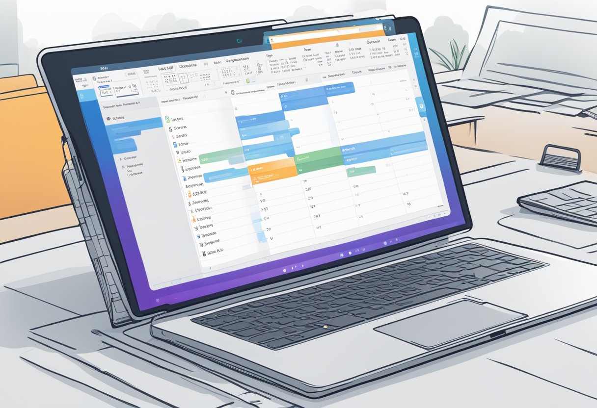 An open laptop with the Outlook calendar displayed on the screen. A cursor hovers over the "busy" status, ready to be removed