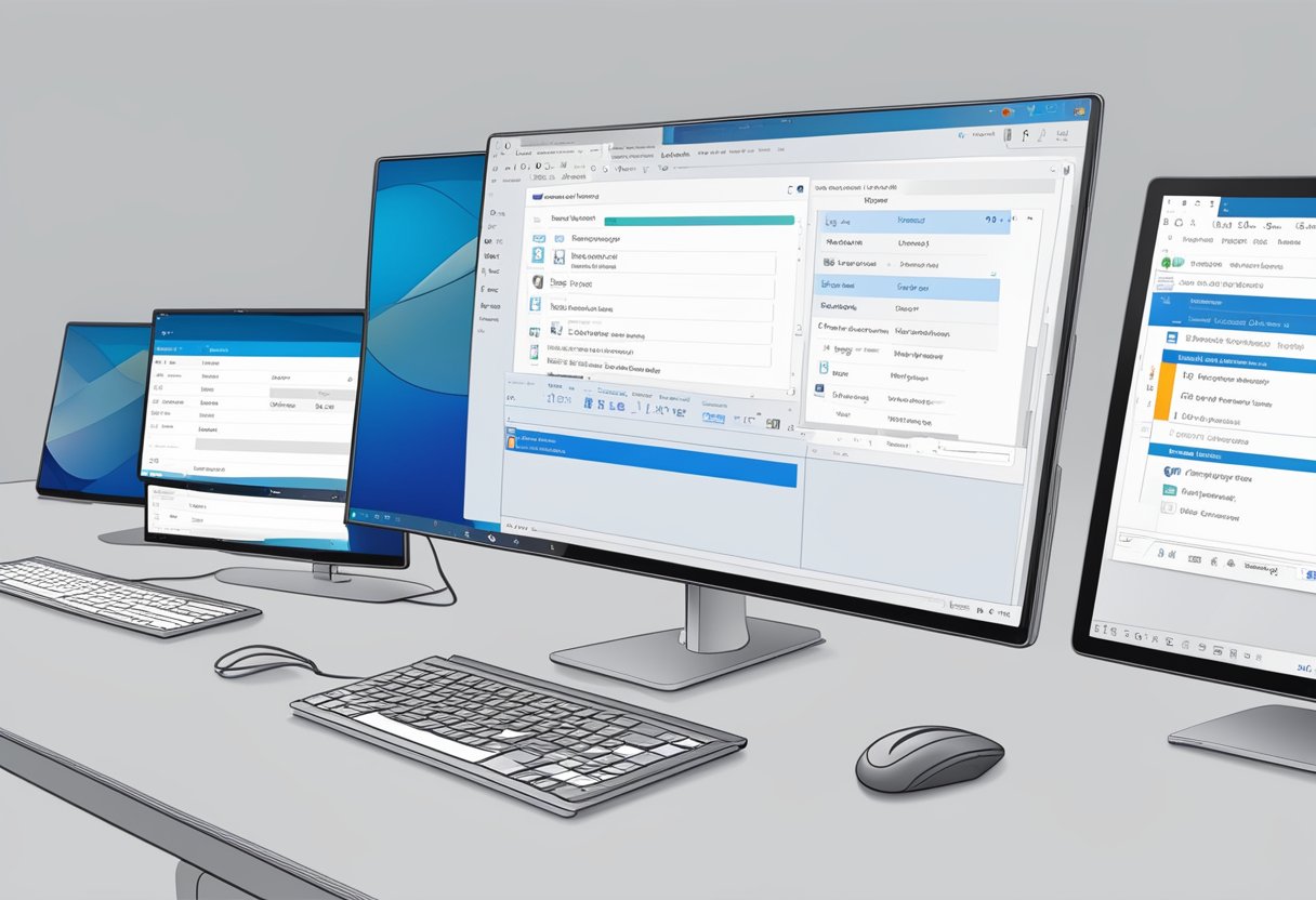 A computer screen displaying the Outlook interface with a cursor navigating to the "Settings" option to change to the new Outlook