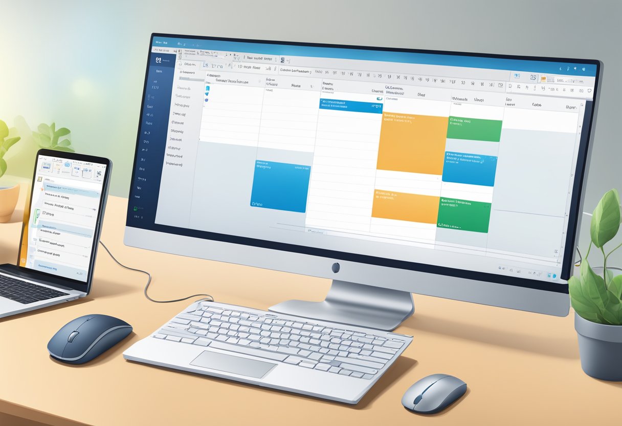 A computer screen displaying an Outlook calendar with a scheduled Webex meeting, and a mouse cursor clicking on the meeting to cancel it
