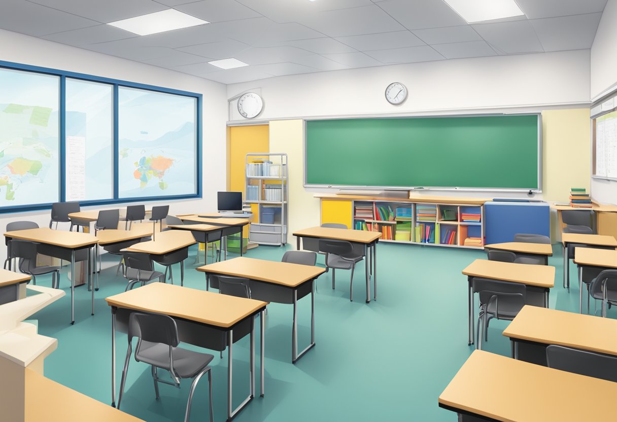 Lesson Planning for Project-Based Learning: Effective Strategies for Educators project-based learning, PBL LearningMole A classroom with a whiteboard displaying "Frameworks and Standards Lesson Planning for Project-Based Learning," surrounded by desks and chairs