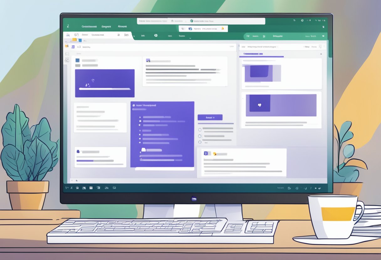 A computer screen displaying Outlook with a missing Teams meeting option. The user is attempting to set up Microsoft Teams meeting add-ins