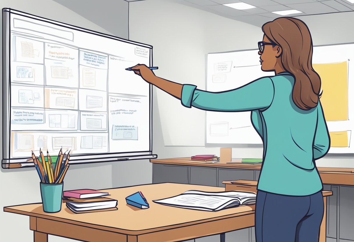 Lesson Planning for Project-Based Learning: Effective Strategies for Educators project-based learning, PBL LearningMole A teacher stands at a whiteboard, outlining lesson plans for project-based learning. Materials and resources are organized on a nearby table