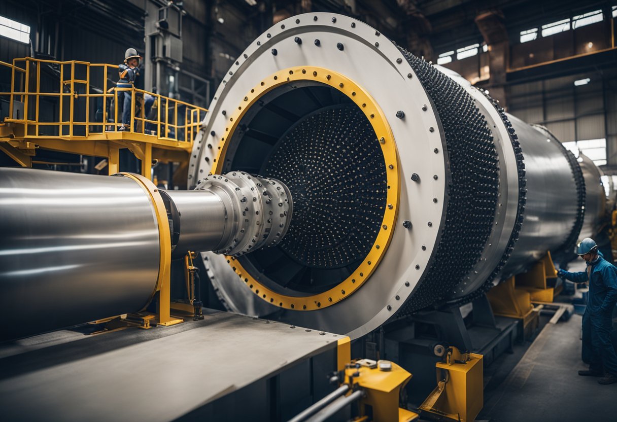 A ball mill lining being installed with precision and care