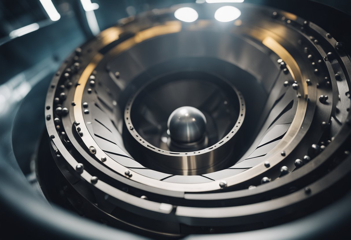 A rotating cylinder with steel balls inside grinds material into a fine powder in the liner ball mill