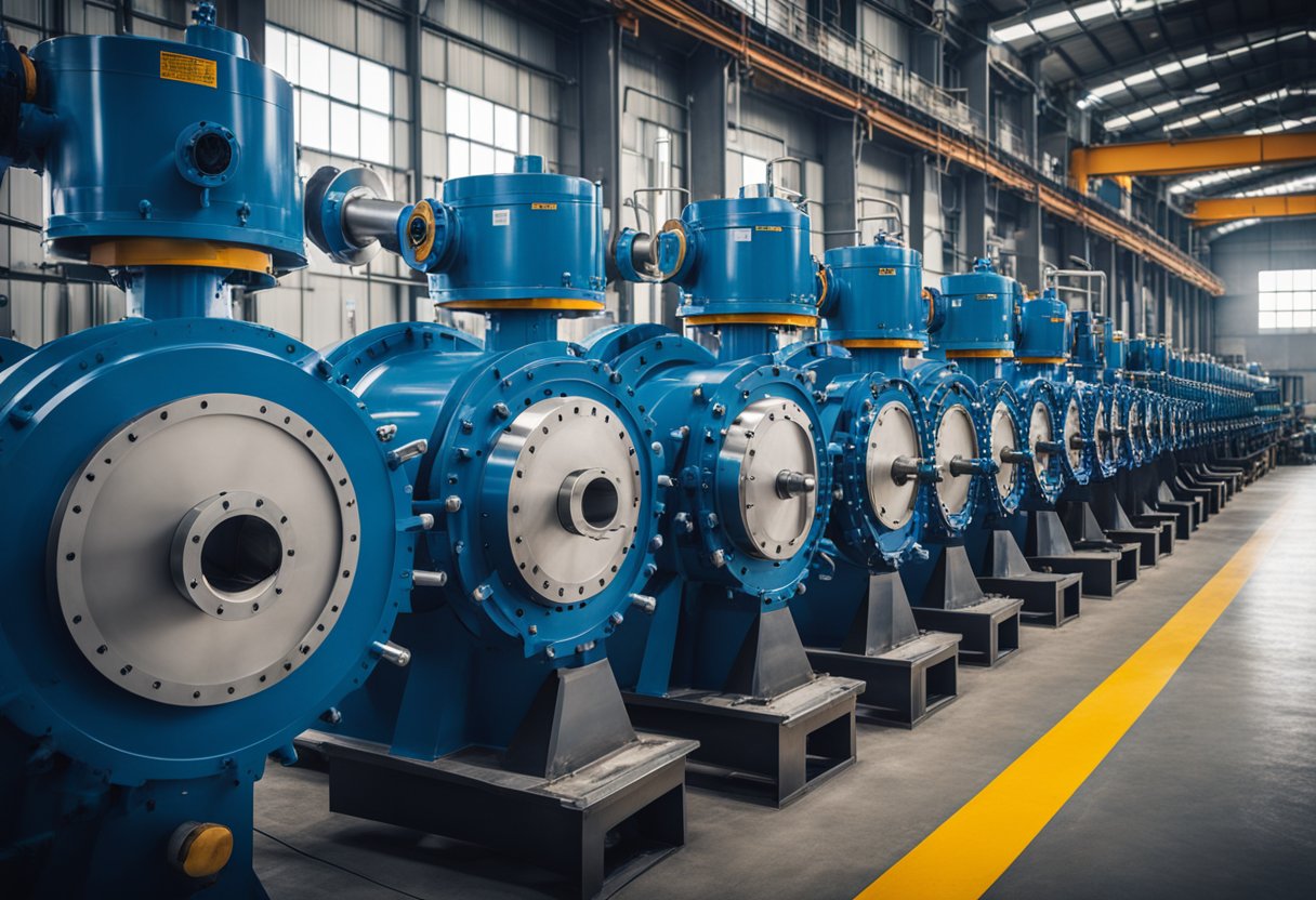 A row of cylindrical liner ball mills in a large industrial setting