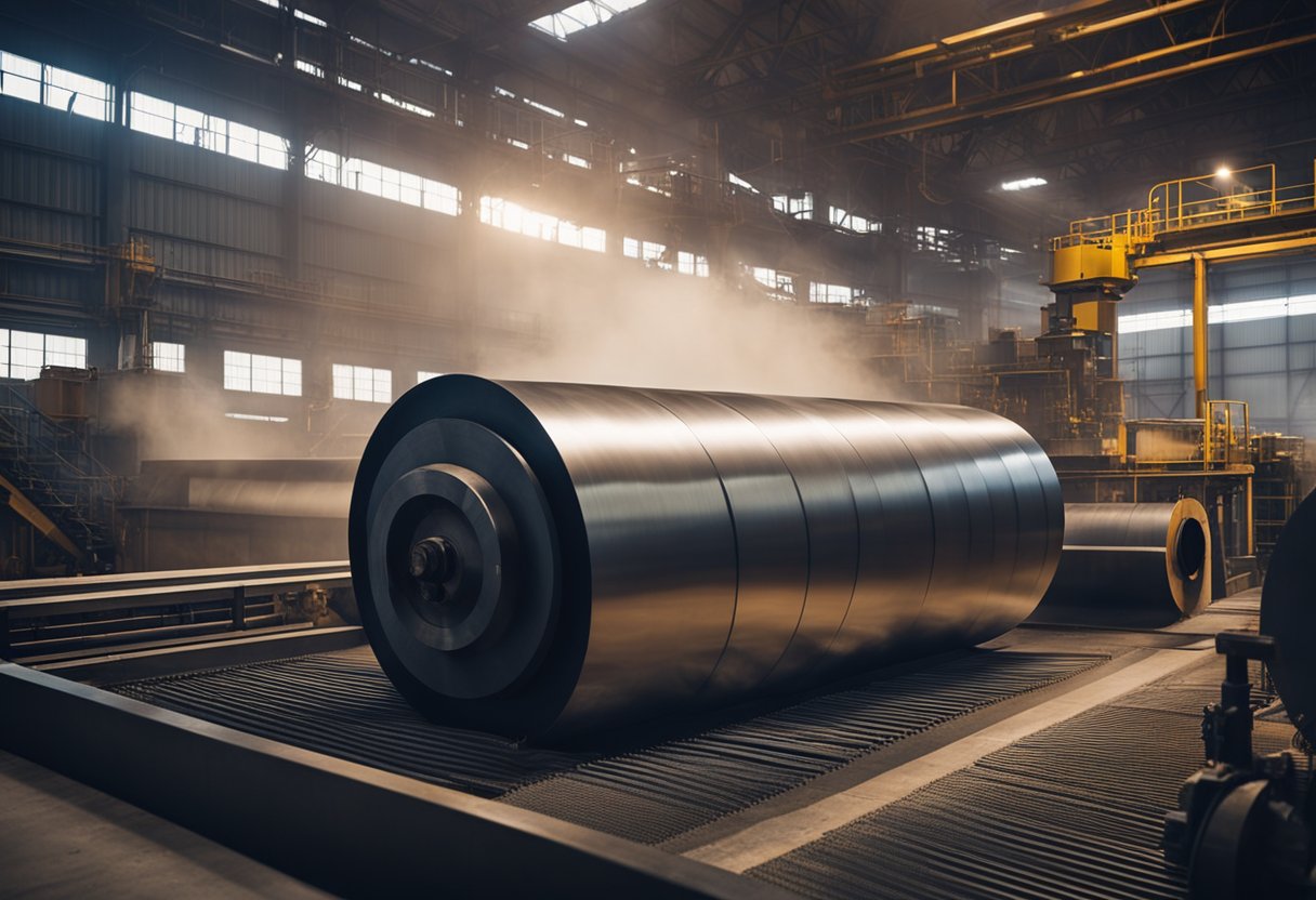 A conveyor belt transports steel liners to the assembly area at the ball mill manufacturer's factory. Sparks fly as the metal is cut and shaped into the necessary components