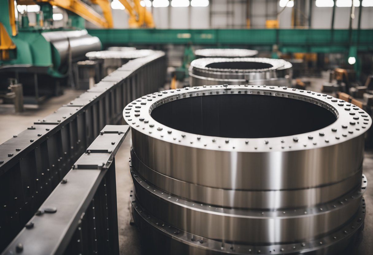 A close-up illustration of ball mill liners being installed in a factory setting