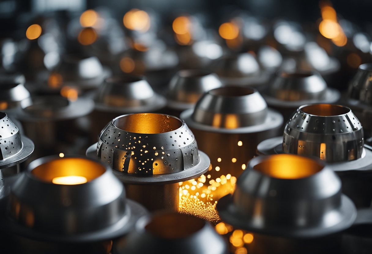 Molten metal poured into molds, cooled, and shaped into ball mill liners by automated machinery