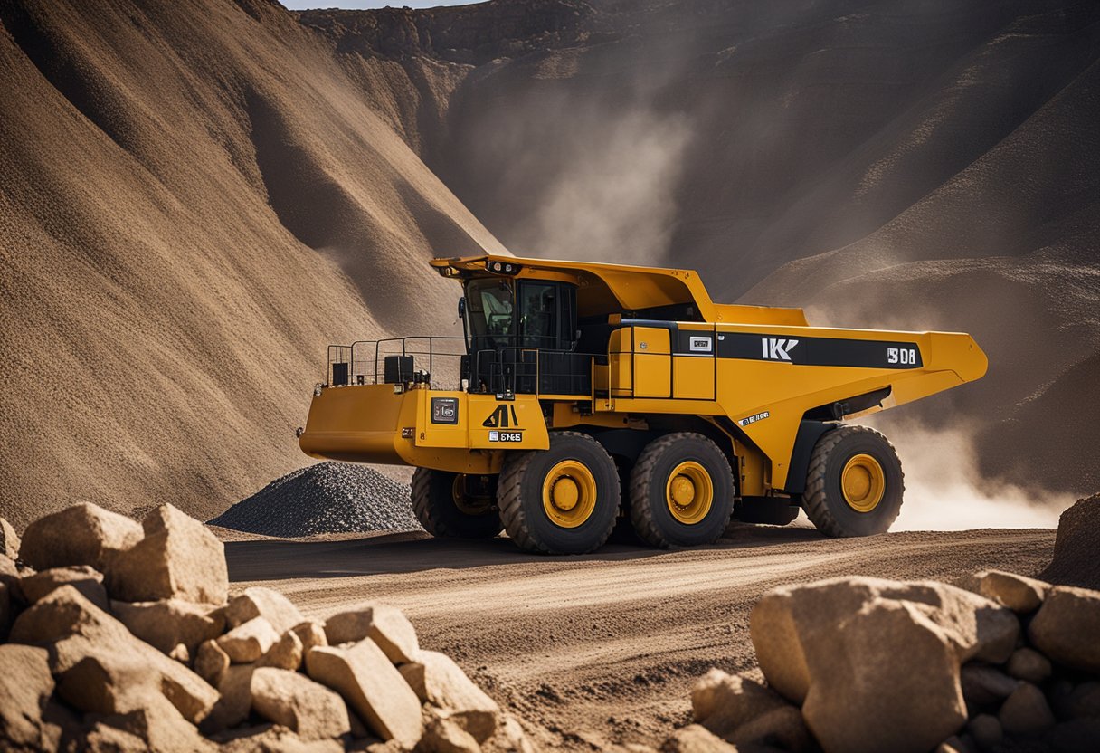 Heavy machinery operates in a rugged mining environment, with abrasive materials being processed. Mining liners protect equipment from wear and tear