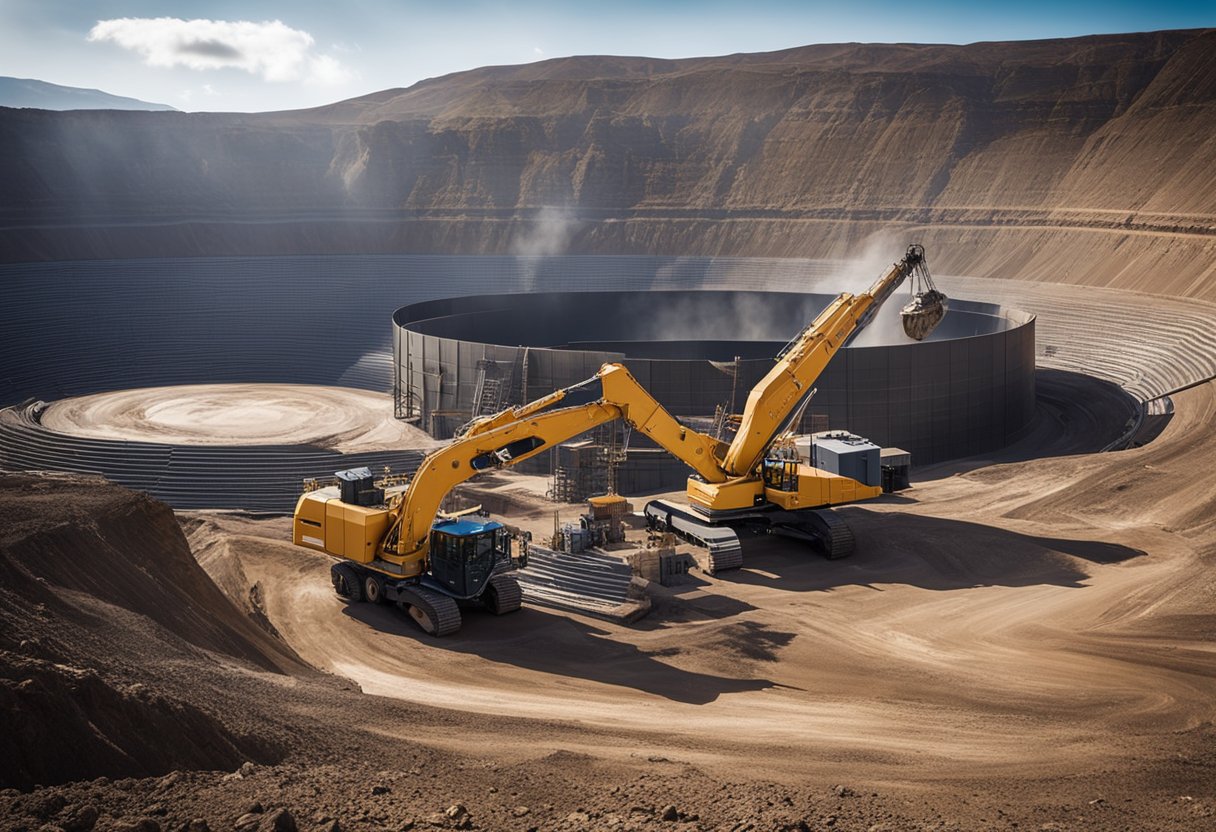 A heavy-duty mining liner being installed in a rugged mining environment, with machinery and equipment in the background