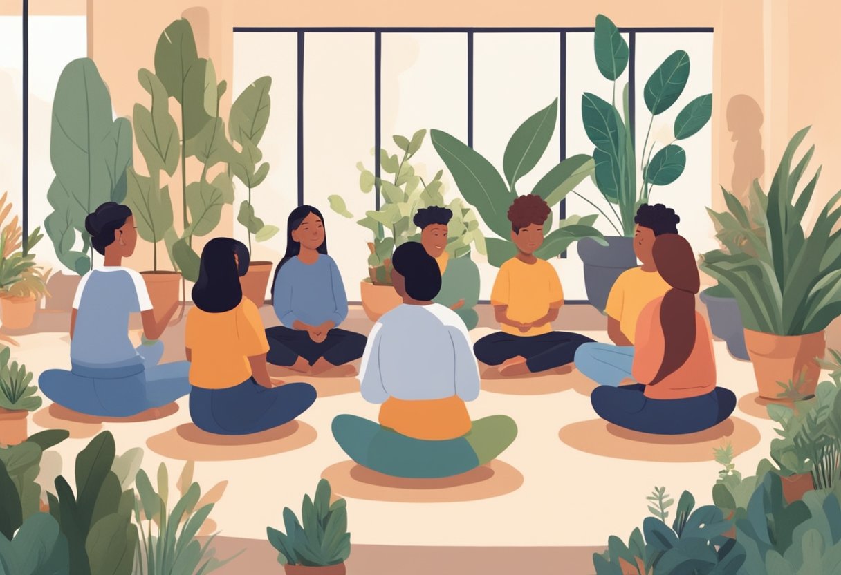 Incorporating Mindfulness and Relaxation Techniques for Enhanced Classroom Management mindfulness LearningMole Students sit calmly in a circle, surrounded by plants and soft lighting. A calming music plays as the educator leads a mindfulness exercise. The parent observes, nodding in approval