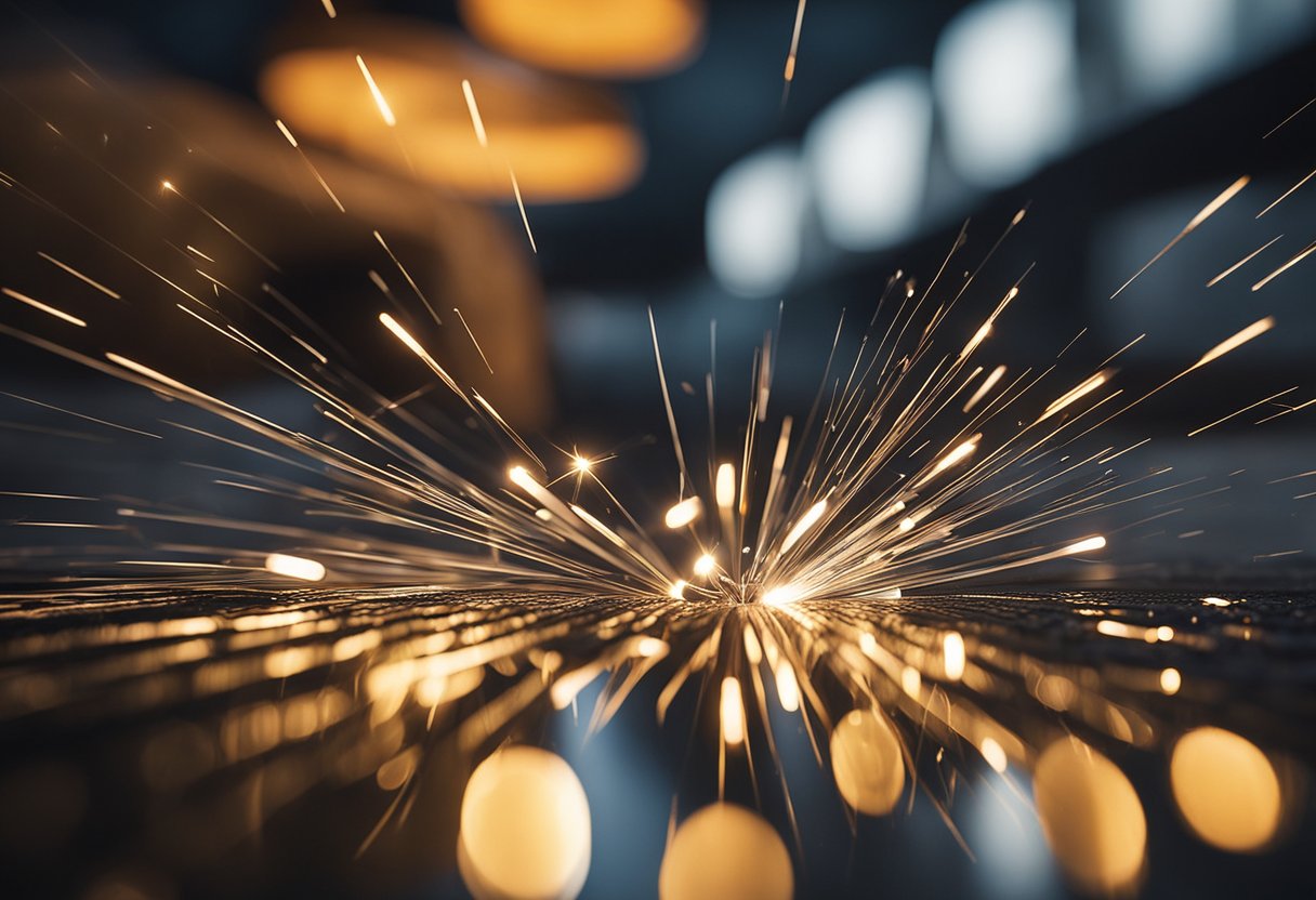 Metal liners being applied to various surfaces using precision tools and techniques. Bright sparks flying as the liners create smooth, protective coatings