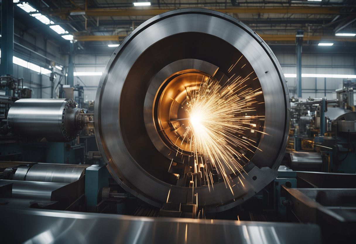 Molten metal flows through intricate machinery, shaping into smooth, cylindrical liners. Sparks fly as the production line hums with activity