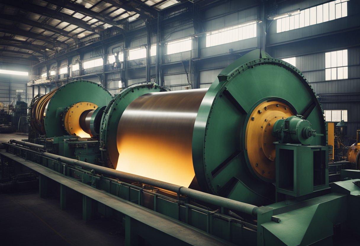 Machines in a factory produce ball mill liners, with workers overseeing the process