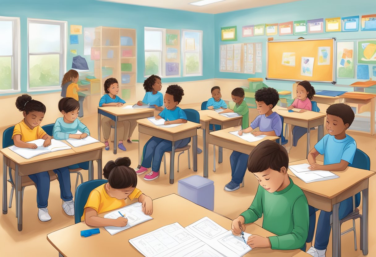 Classroom Management Strategies for Students with Autism Spectrum Disorder: Key Techniques for Teachers autism spectrum disorder, ASD LearningMole Students with ASD engaged in structured activities, visual schedules, and sensory supports in a calm, organized classroom environment