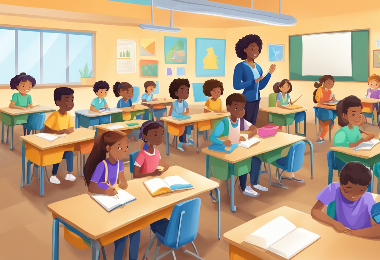 Classroom Management Techniques for Gifted and Talented Students: Engaging Strategies for Advanced Learners gifted LearningMole A diverse classroom with various tools and resources arranged for different abilities. A group of students engaged in different activities, while the teacher provides individualized support to gifted and talented students