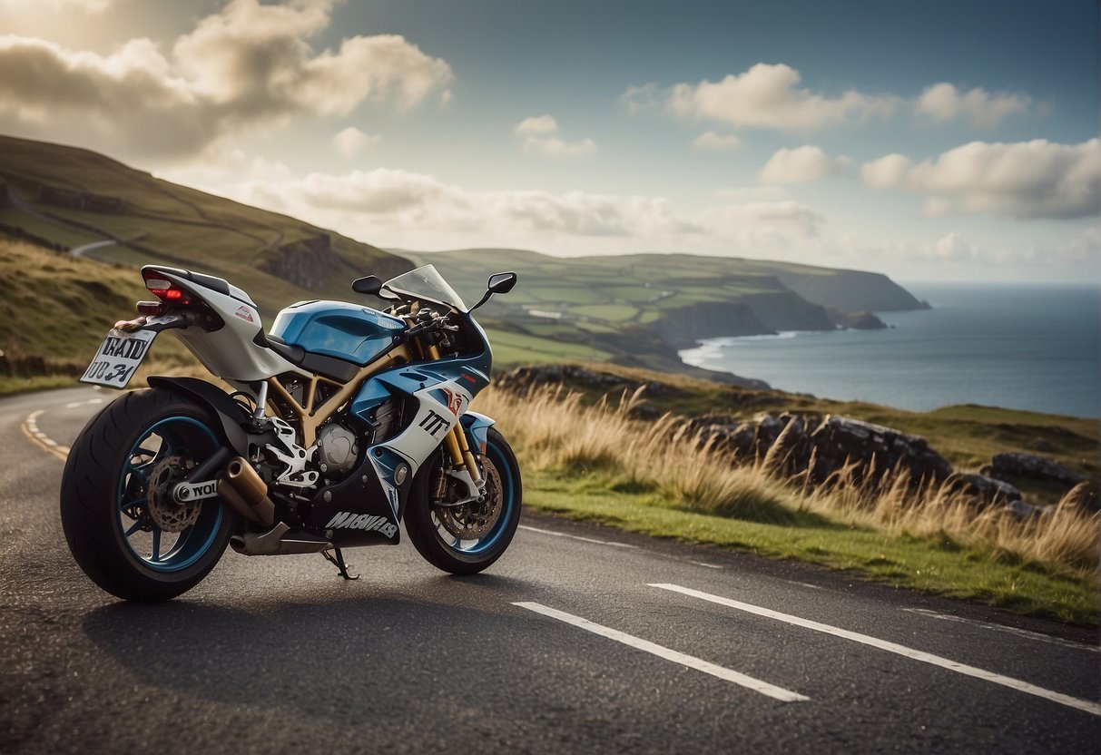 The 2024 Isle of Man TT race schedule, with dates and locations, displayed on a vintage-style poster with a backdrop of the island's iconic landscapes