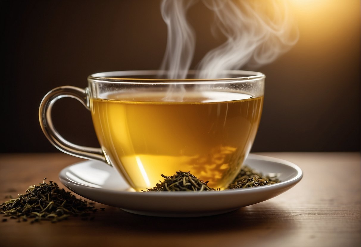 A steaming cup of yellow tea sits next to other tea varieties, highlighting its unique color and aroma