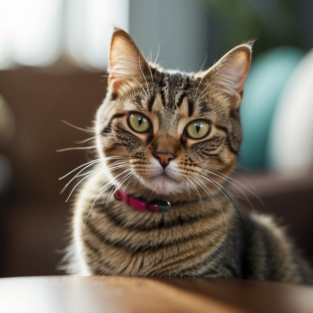 A cat sits attentively, focused on a trainer's hand holding a treat.</p><p>The trainer's voice is confident and encouraging as the cat responds to commands with precision