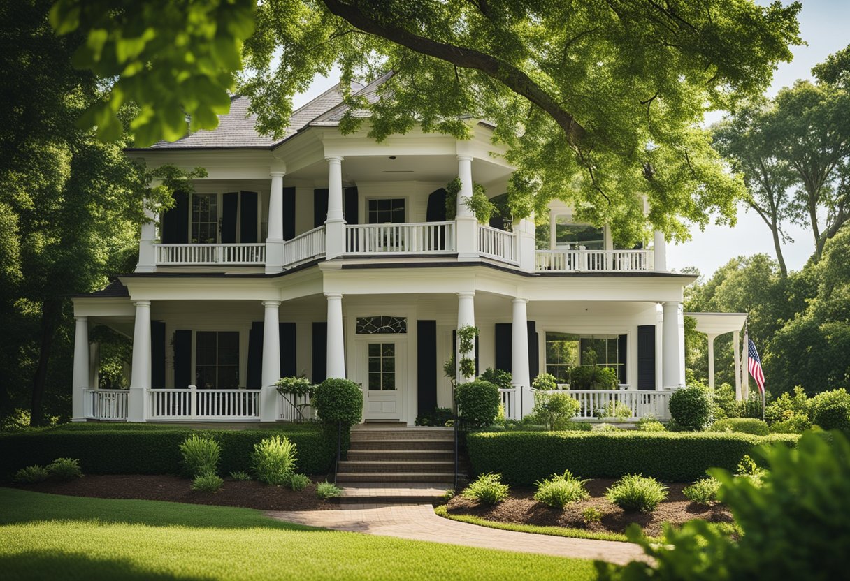 A sunny day in Franklin, TN, with gentle breezes and clear skies. Lush greenery surrounds charming homes and a peaceful atmosphere fills the air