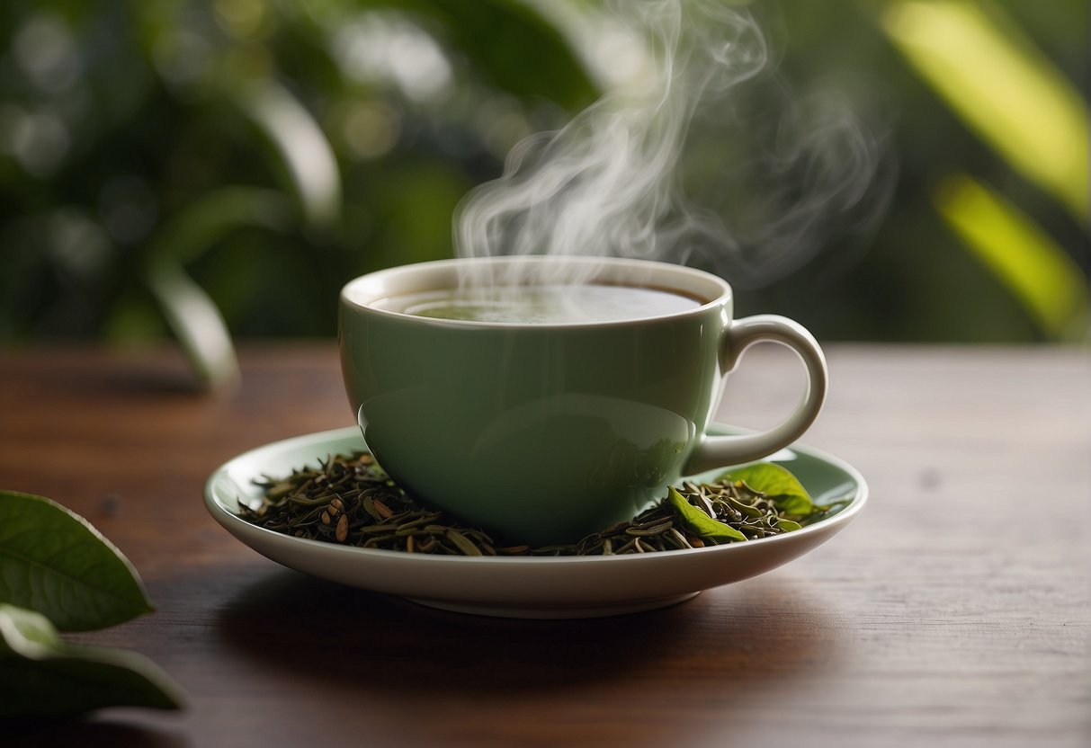 A steaming cup of guayusa tea stands beside other teas, showcasing its unique benefits