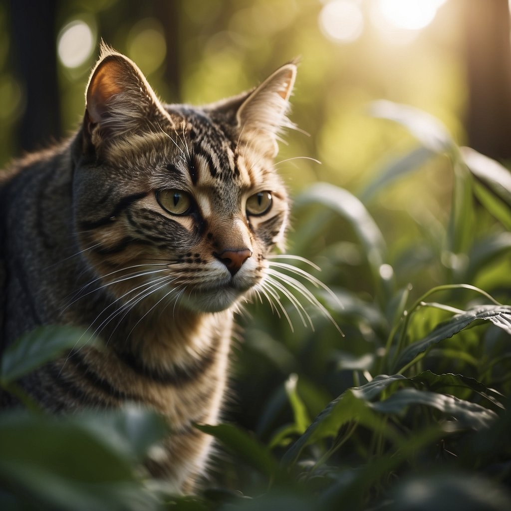 Fearless felines roam through lush forests and open fields, basking in the sunlight and exploring the great outdoors