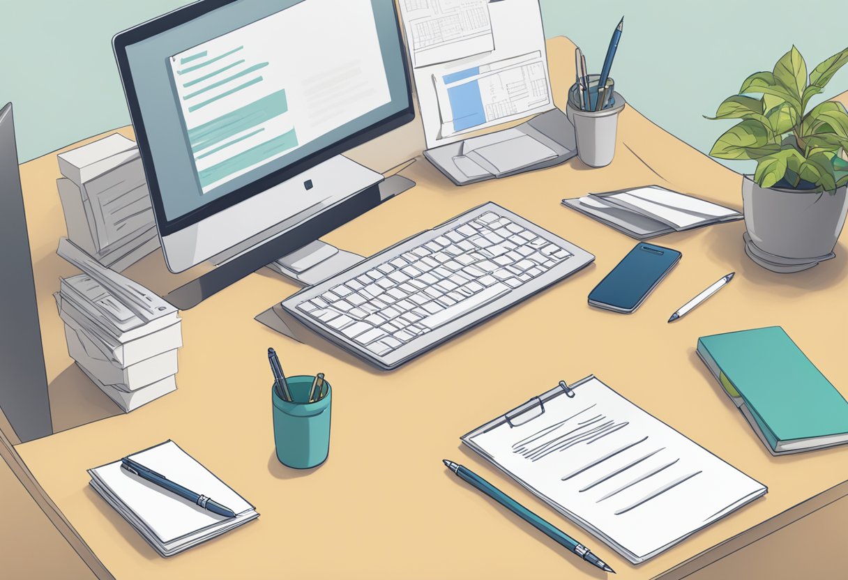 A table with a pen, paper, and a computer screen showing matching questions