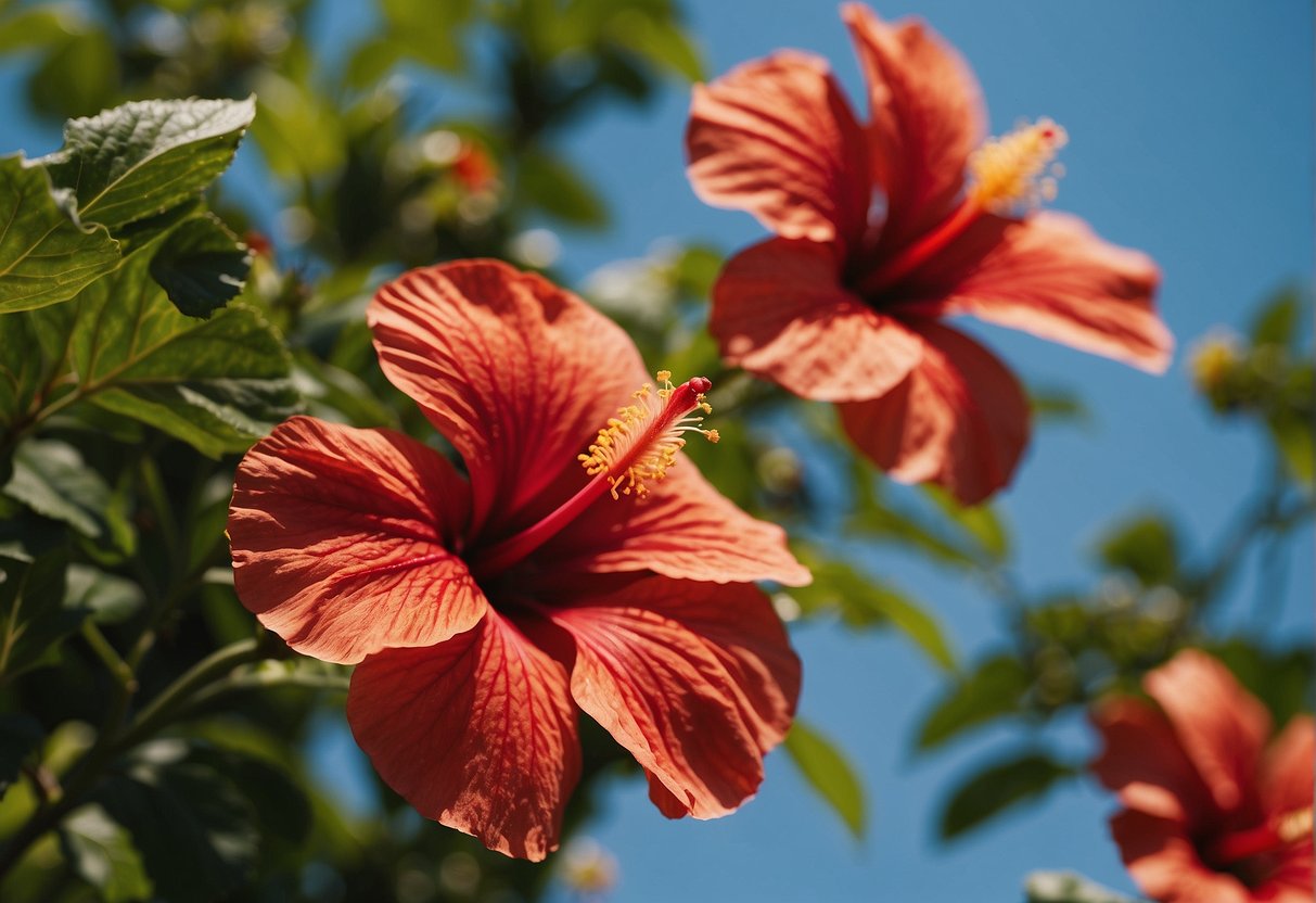 Bright red hibiscus flowers are plucked at peak bloom. The petals are carefully removed and dried in the sun for optimal flavor