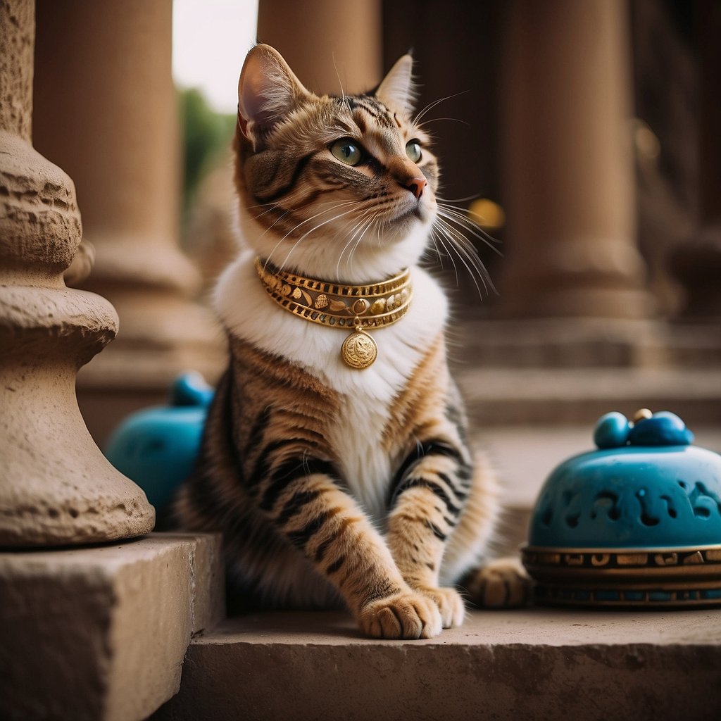 Cats roam freely among ancient Egyptian temples and homes, revered as sacred creatures and protectors of the afterlife.</p><p>They are depicted lounging in regal poses, adorned with jewelry and symbols of divinity