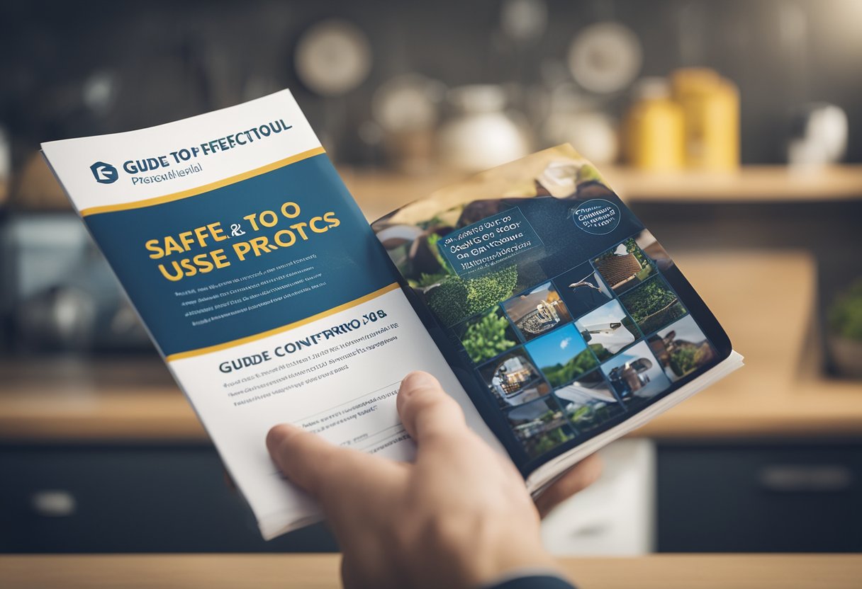 A hand reaching for a guide titled "Guide to safe and effective use of pest control products" with a list of frequently asked questions on the cover