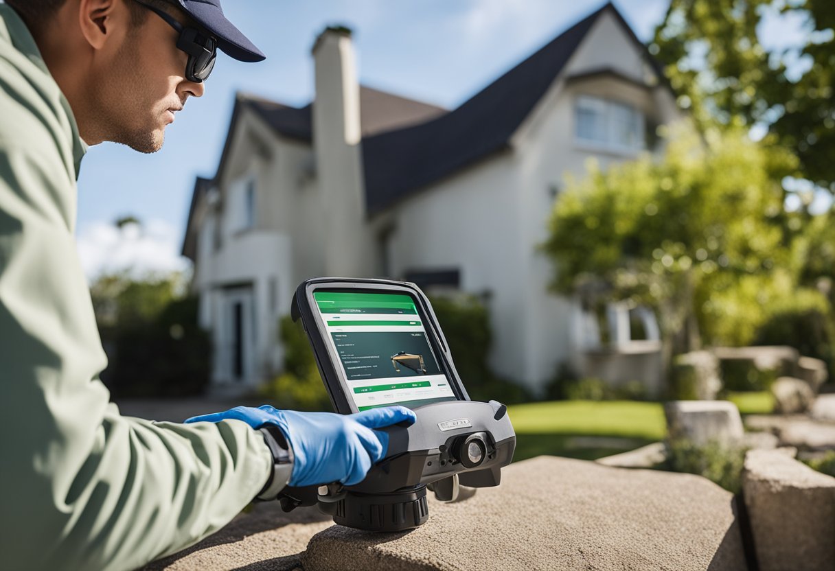 A professional pest control technician inspecting a home for signs of pest infestation, using specialized equipment and tools to identify and address the problem